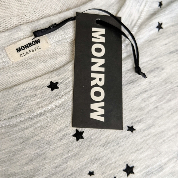Monrow Pullover Lounge Top Star Print 3/4 Sleeve Round Neck Grey Black L NWT - Picture 12 of 14
